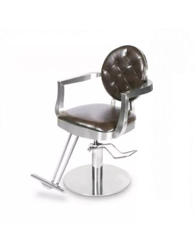 Fotel fryzjerski brązowy z  podłokietnikami chrom