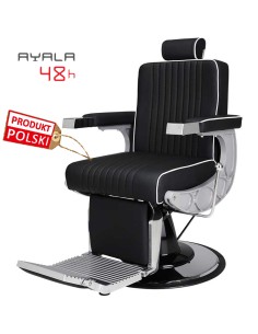 Fotel barberski Carlos - czarny z białymi lamówkami- AYALA 48